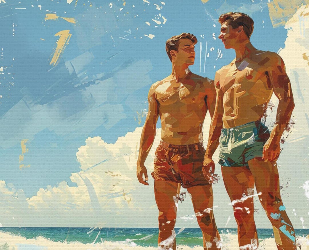 Queer Art Retro Vibe Gay Art Vintage Style Gay Beach Lovers Print 