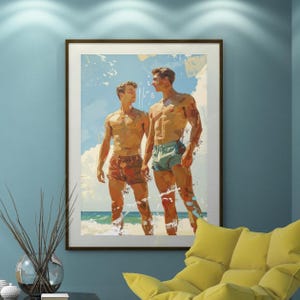 DIGITAL Download Queer Art Retro Vibe, Gay beach art, Queer Art, Gay Art, Elegant Queer digital Art LGBTQ Gifts Wall Art gay LGBTQ Art