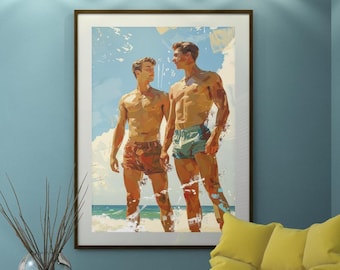 DIGITAL Download Queer Art Retro Vibe, Gay beach art, Queer Art, Gay Art, Elegant Queer digital Art LGBTQ Gifts Wall Art gay LGBTQ Art