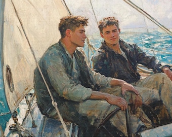 Queer Art Retro Vibe, Gay Art Vintage Style Gay Sailboat Print, Canvas Wraps, Elegant Canvas Art LGBTQ Gifts, Wall Art gay, LGBTQ Art