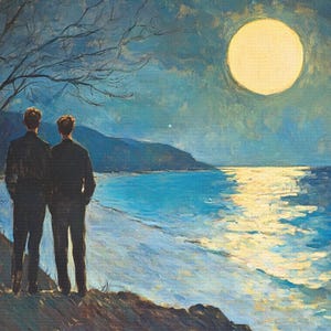 Queer Art Retro Vibe, Gay Art Vintage Style, moonlight Lovers Print, Canvas Wraps, Elegant Canvas Art LGBTQ Gifts, Wall Art Queer, LGBTQ Art