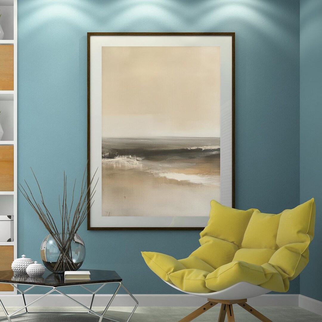 Beige Ocean Abstract Serene Wall Art, Canvas Wall Art Neutral Landscape ...