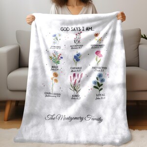 Personalized Christian Blanket, God says I am, Family blanket, Grandma Blanket, Retro Christmas, Custom Blanket Fleece Blanket, Wedding gift