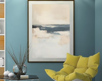 Beige Ocean Abstract Serene Wall Art, Canvas Wall Art Neutral Landscape Print, Nautical Art, Beige and Grey Tones, Modern Minimalist Decor