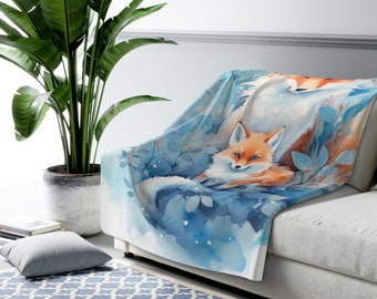 Fall Woodland Fox Fleece Blanket, Foxcore Gift, Cozy, Watercolor, Elegant, Home Decor, Fancy, Soft, Fox, harvest, decoration, gift, Foxcore