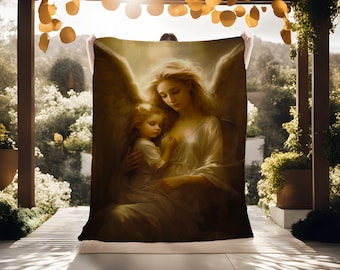 Angel Blanket, lightweight Blanket, Beautiful Guardian Angel, Cozy Christian Blanket Gift, Lovely Gift for Christian, Christian Home Decor