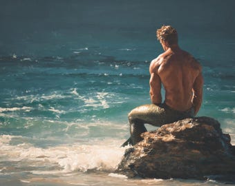 Queer Art Retro Vibe, Gay Muscle Art, Merman Canvas Gallery Wraps, Gay Art, Elegant Queer Canvas Art LGBTQ Gifts, Wall Art gay, LGBTQ Art