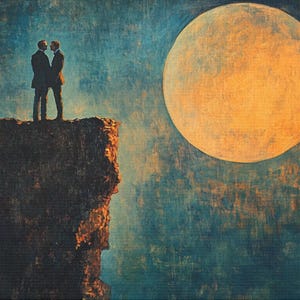 Queer Art Retro Vibe, Gay Art Vintage Style, moonlight Lovers Print, Canvas Wraps, Elegant Canvas Art LGBTQ Gifts, Wall Art Queer, LGBTQ Art