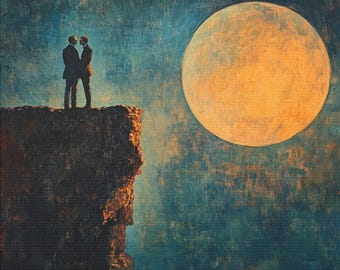 Queer Art Retro Vibe, Gay Art Vintage Style, moonlight Lovers Print, Canvas Wraps, Elegant Canvas Art LGBTQ Gifts, Wall Art Queer, LGBTQ Art