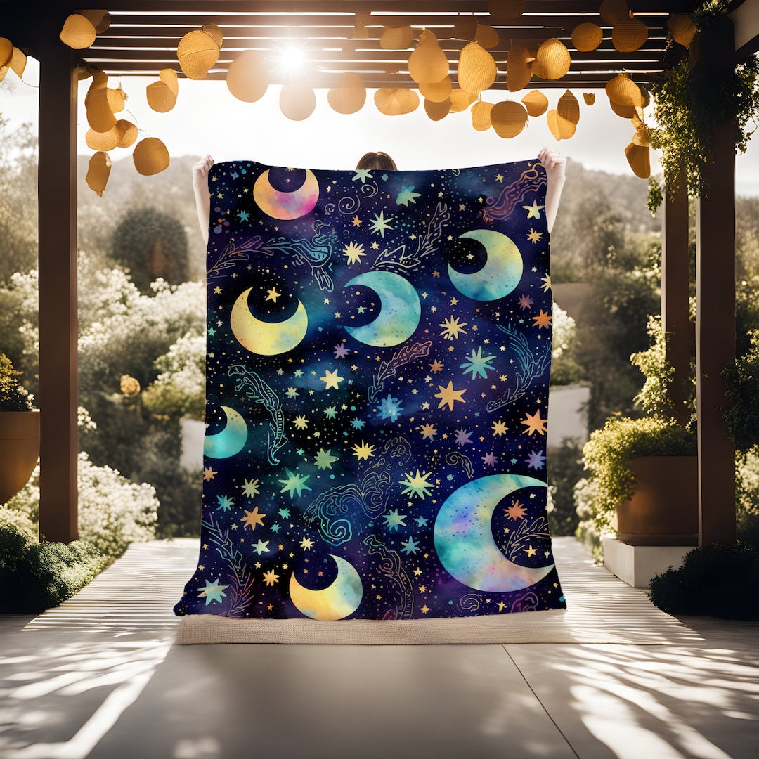Celestial Moon and Star Lightweight Blanket Moon and Stars, Cozy Throw