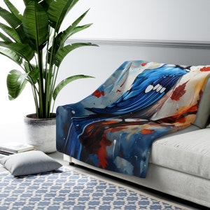 Blue Jay Blanket, Spring Gift, Mother&#39;s Day Gift, Mom&#39;s, Home Decor, Bedding, Housewarming Present, Bird Lover GiftSherpa Fleece Blanket