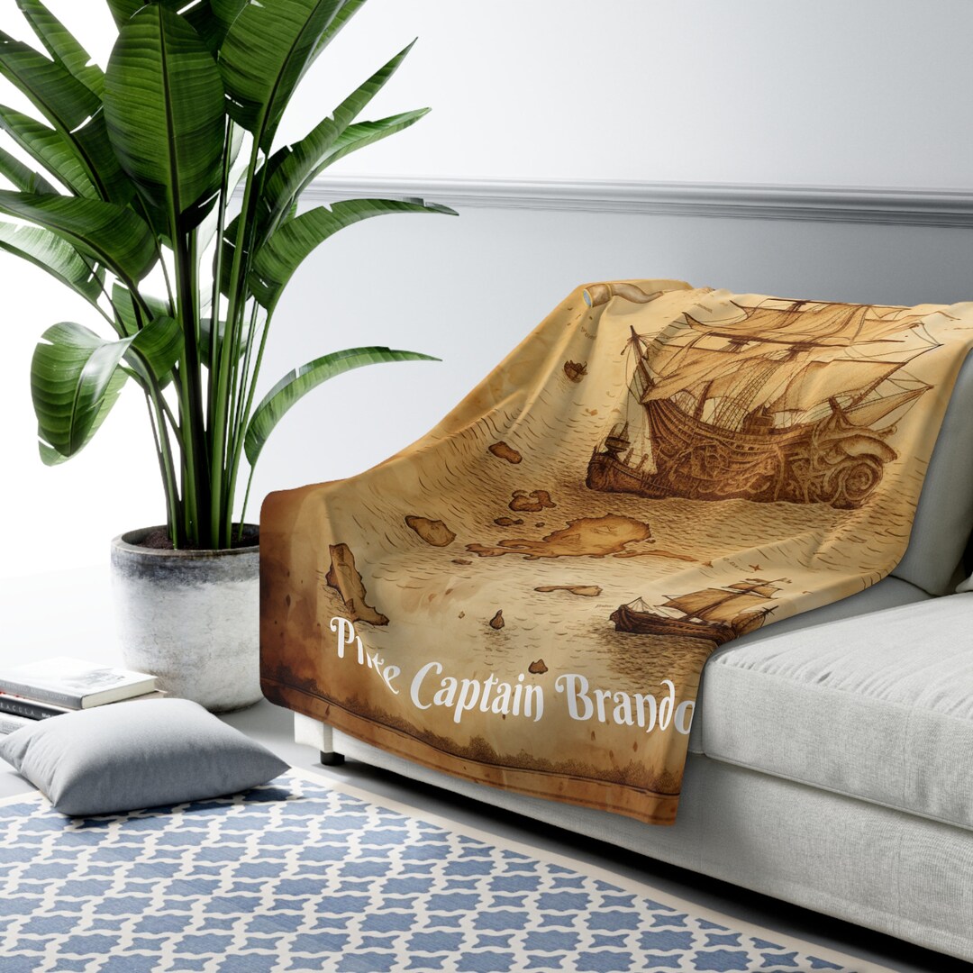 Personalized Pirate Blanket, Pirate Ship, Sherpa Fleece Blanket, Custom