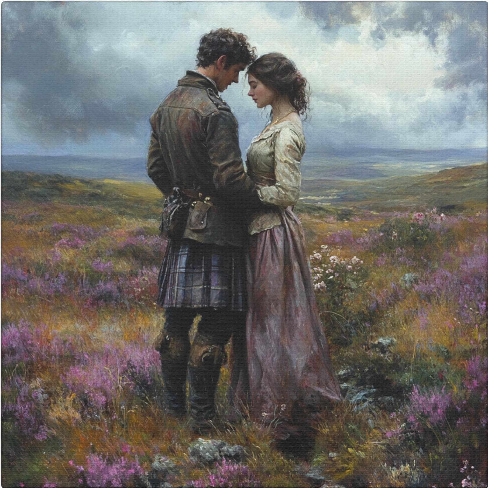 Highlander and woman, Scottish Highlands, Scottish Gifts, Canvas Gallery Wraps, Scottish Wall Art, Wall Art Scotland, Artistic Gift Scotland