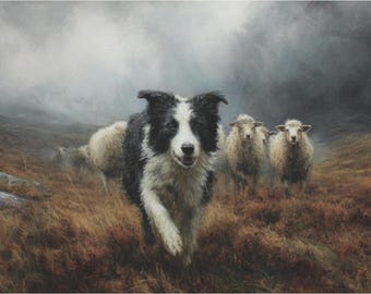 Scottish Sheepdog Art, Scottish Highlands, Scottish Gifts, natures painting wallarte, Scottish Wall Art, Wall Art Scotland, Dog Lover Art