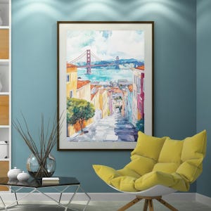 San Francisco, San Francisco Watercolor Painting, Pastel Art, Golden Gate Bridge Poster, California Wall Art, Travel Print, Retro Wall Art,