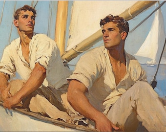 Queer Art Retro Vibe, Gay Art Vintage Style Gay Sailboat Print, Canvas Wraps, Elegant Canvas Art LGBTQ Gifts, Wall Art gay, LGBTQ Art