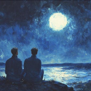 Queer Art Retro Vibe, Gay Art Vintage Style, moonlight Lovers Print, Canvas Wraps, Elegant Canvas Art LGBTQ Gifts, Wall Art Queer, LGBTQ Art