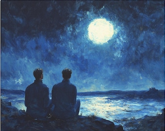 Queer Art Retro Vibe, Gay Art Vintage Style, moonlight Lovers Print, Canvas Wraps, Elegant Canvas Art LGBTQ Gifts, Wall Art Queer, LGBTQ Art