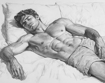 Queer Art Retro Vibe, Gay Art Vintage Style Gay Sleeping man Print, Canvas Wraps, Elegant Canvas Art LGBTQ Gifts, Wall Art Queer, LGBTQ Art