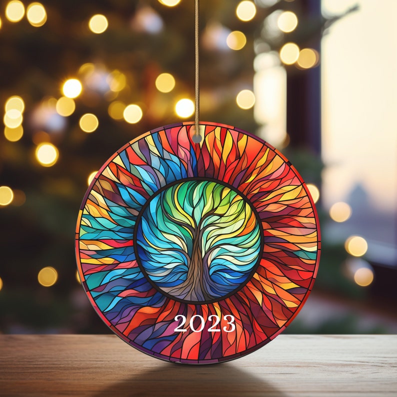 Faux Stained Glass Christmas 2023 Ornament, Christmas Decoration