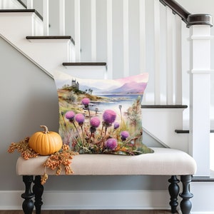 Scottish Thistle Pillow Highland Heather Pillow, Beautiful Scottish Scene Pillow, Highland Pillow Scottish Pillow, Pillow and cover, Thistle