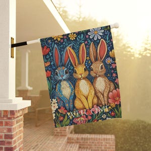 Personalized Bunny Folk Art Fox Garden Banner, Foxcore, Cottagecore Decoration  House Flag, Yard Sign, Outdoor Wall Hanging, Garden Party