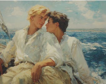 Gay Muscle Art, Sailing Gay Art, Vintage Queer Art, Gay Art, Subtle Pride, Retro Gay Art, Gay Art Print, Gay Kiss, LGBTQ Canvas Wall Art