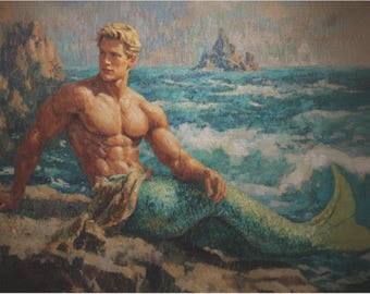 Queer Art Retro Vibe, Gay Muscle Art, Merman Canvas Gallery Wraps, Gay Art, Elegant Queer Canvas Art LGBTQ Gifts, Wall Art gay, LGBTQ Art