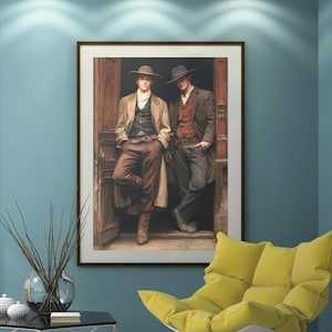 Queer Art Retro Vibe, Gay Art Vintage Style, Western Cowboys Print, Canvas Wraps, Elegant Canvas Art LGBTQ Gifts, Wall Art Queer, LGBTQ Art