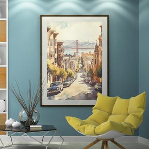 San Francisco, San Francisco Watercolor Painting, Pastel Art, Golden Gate Bridge Poster, California Wall Art, Travel Print, Retro Wall Art,