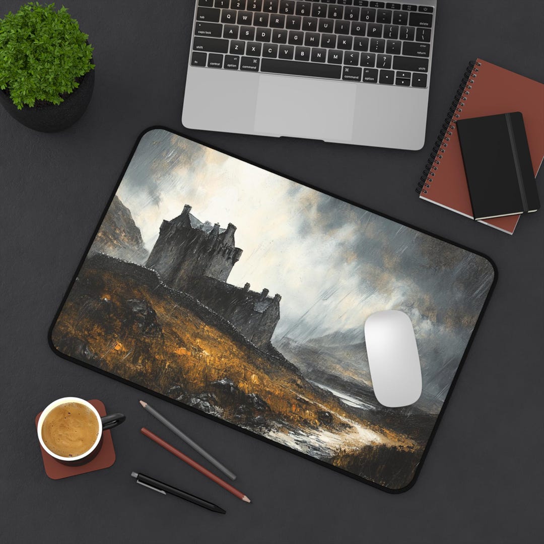 Scotland Mat Desk Mat, Scotland Highlands Painting Mouse Pad for Moody Weather ...
