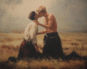 Queer Art Retro Vibe, Gay Scottish Art Vintage Style, Canvas Gallery Wraps, Gay Art, Elegant Canvas Art LGBTQ Gifts, Wall Art gay, LGBTQ Art