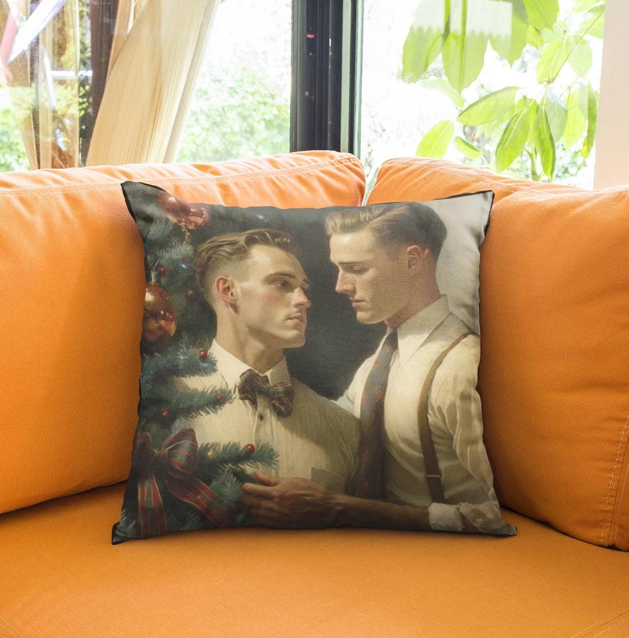 1920s Gay Pillow, Romantic Pillow with Cover, LGBTQ Gifts, Gift for him Gay gifts Queer Themed Gifts, Gay home decor, Gay decor, LGBTQ Decor