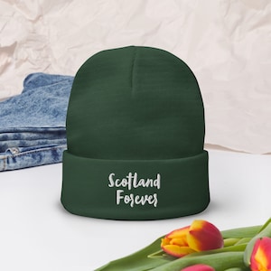 Embroidered Beanie, Scotland, Scottish Gifts, Scottish Gift, Scottish hat, Scotland knit cap Embroidered hat, Knit Embroidered cap, Cap knit