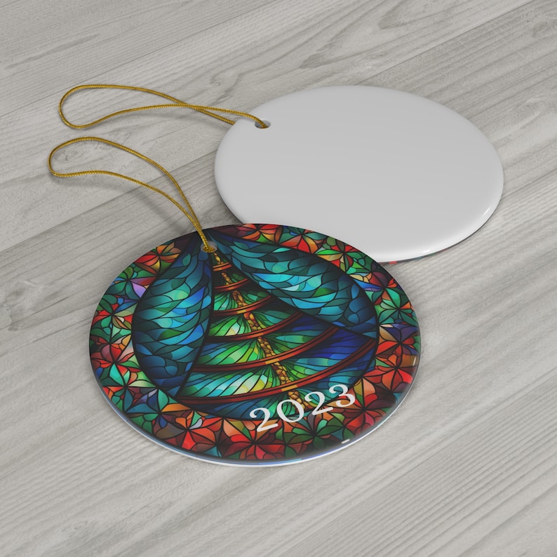 Custom Faux Stained Glass Look Christmas 2023 Ornament, Christmas