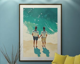 DIGITAL Download Queer Art Retro Vibe, Gay Beach art, Queer Art, Gay Art, Elegant Queer digital Art LGBTQ Gifts Wall Art gay LGBTQ Art