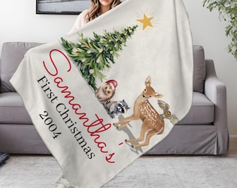 Personalized Baby's First Christmas Lightweight Blanket, Custom Name Blanket, Christmas Baby Gift Holiday Blanket, Christmas Decor, Blankets