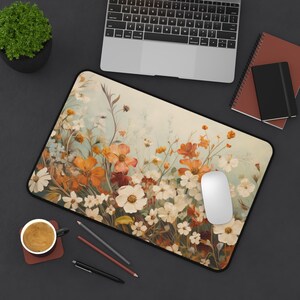 Wildflowers Desk Mat - Floral Pattern Mouse Pad for Computer Accessories, Office Decor, Workspace Organizer, Non-Slip Desk Protector, Gift