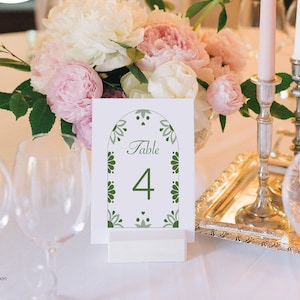 4x6 Printable Talavera Mexican Theme Arched Table Numbers - Sage Green & White