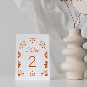5x7 Printable Talavera Mexican Theme Arched Table Numbers - Burnt Orange & White