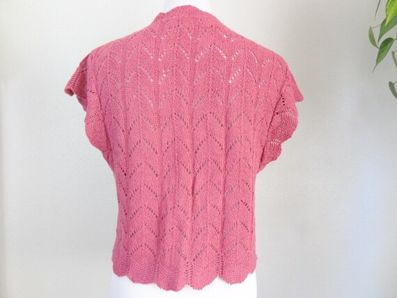 Vintage Mauve Crochet Knit Sweater Vest Cardigan - image 3