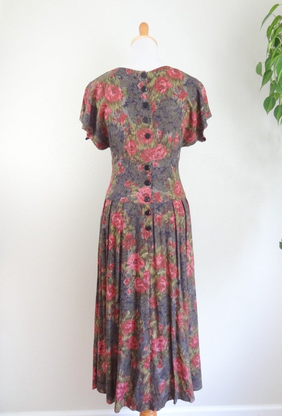 Vintage Romantic Rayon 90s Does 40s Rose Dress - image 3