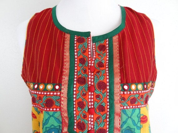 Vintage Cotton Sleeveless Indian Mini Dress // Bo… - image 6