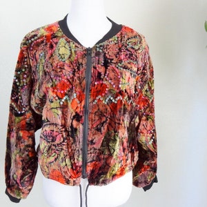 Vintage 90s Velour/Velvet Sequined Cropped Bomber Jacket