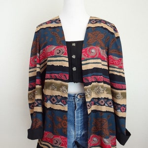 Vintage 90s Rayon Boho Blazer Jacket Womens Medium