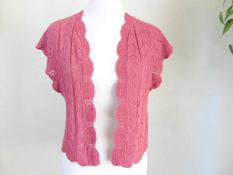 Vintage Mauve Crochet Knit Sweater Vest Cardigan image 1