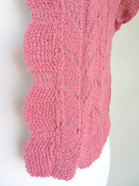 Vintage Mauve Crochet Knit Sweater Vest Cardigan - image 6