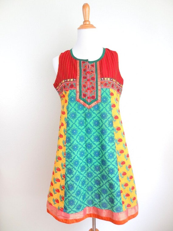 Vintage Cotton Sleeveless Indian Mini Dress // Bo… - image 3