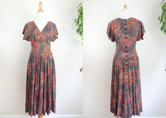 Vintage Romantic Rayon 90s Does 40s Rose Dress - image 1