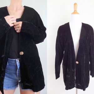 Vintage Drapey Black Velvet Blazer // Light Formal Jacket